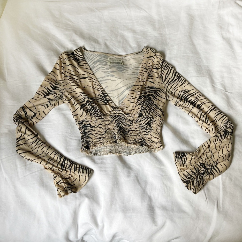 Urban outfitters long sleeve beige zebra top